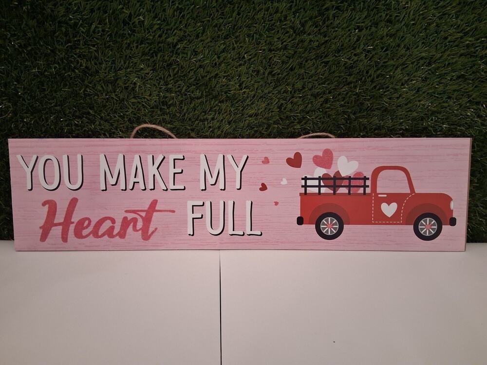 Valentine's Day Wooden Wall Decor Sign You Make My Heart Full Red Vintage Truck